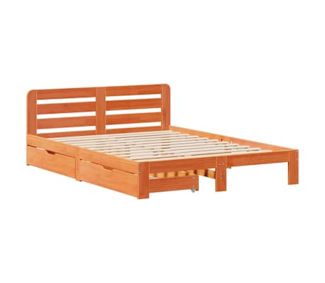 vidaXL Cama sem colch&atilde;o 135x190 cm madeira pinho maci&ccedil;a castanho-mel