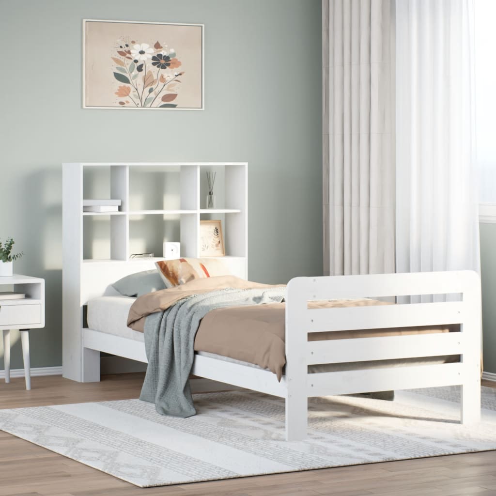 vidaXL Cadru pat fără saltea, alb, 90x190 cm, lemn masiv de pin