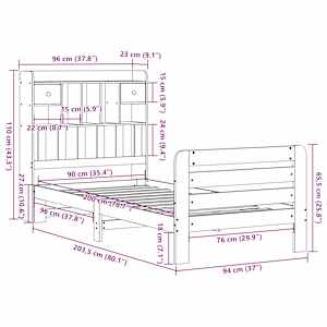 Postel s knihovnou bez matrace 90 x 200 cm masivní borovice - obrázek 11
