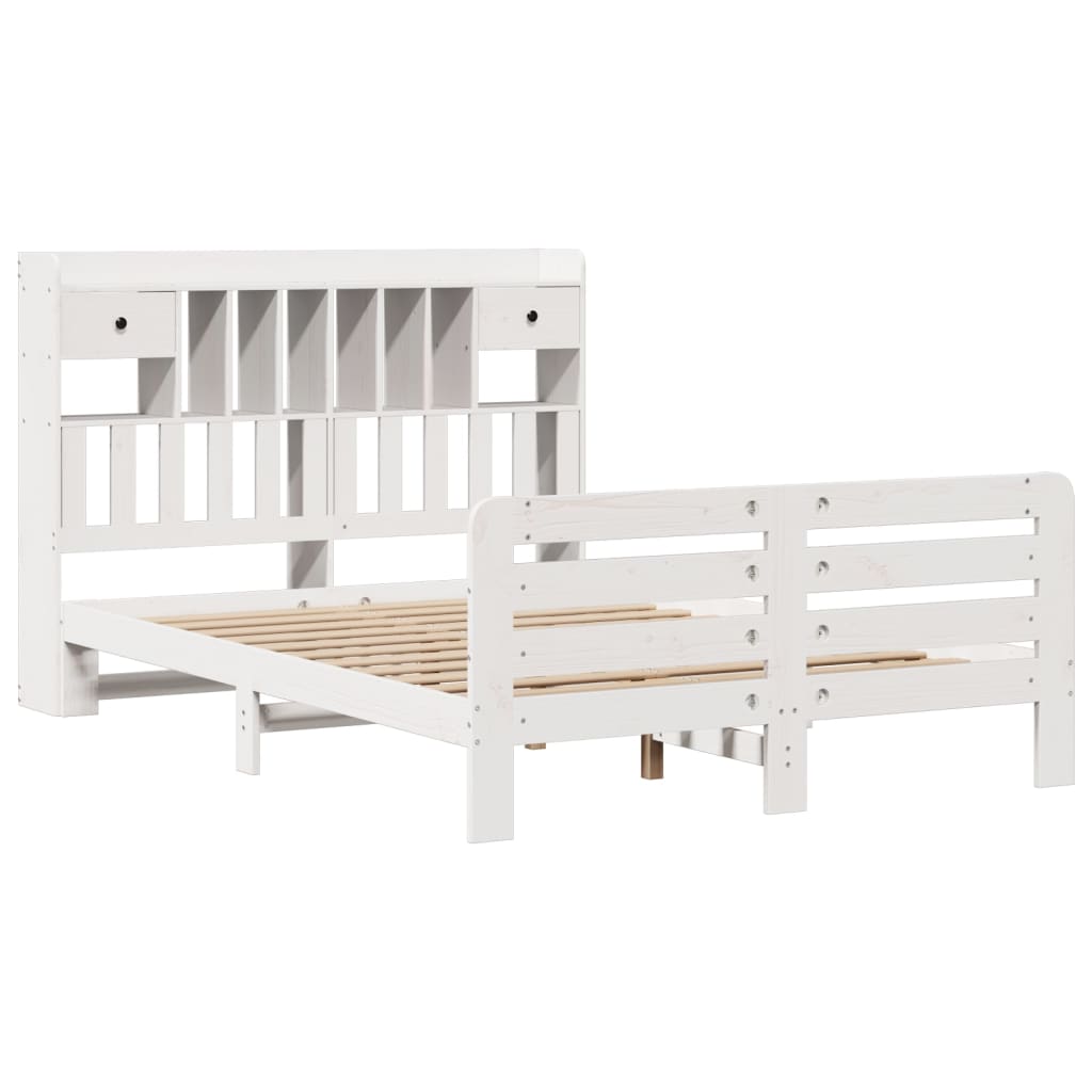 vidaXL Bed met boekenkast zonder matras grenenhout wit 140x200 cm afbeelding