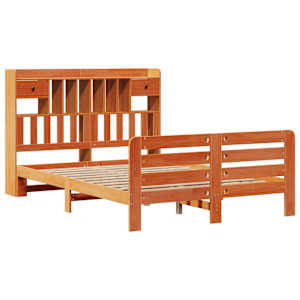 vidaXL Seng med bokhylle uten madrass voksbrun 140x200 cm heltre furu
