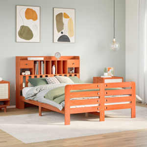 Knjižna postelja brez vzmetnice vošč. rjava 160x200 cm borovina