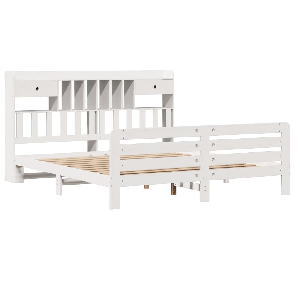 vidaXL Bed met boekenkast zonder matras grenenhout wit 180x200 cm afbeelding