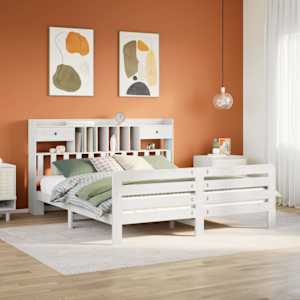 Knjižna postelja brez vzmetnice bela 180x200 cm trdna borovina