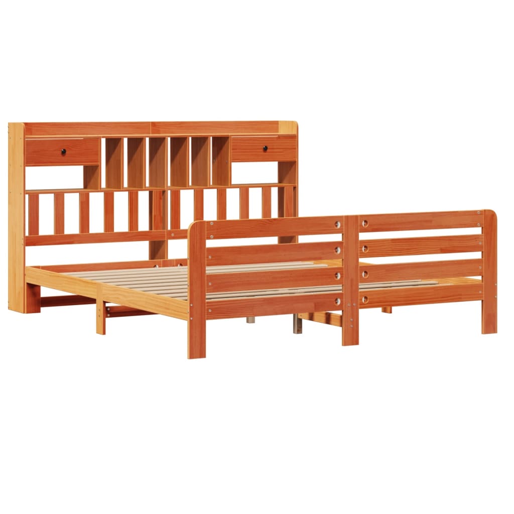 vidaXL Bed met boekenkast zonder matras grenenhout wasbruin 180x200 cm afbeelding