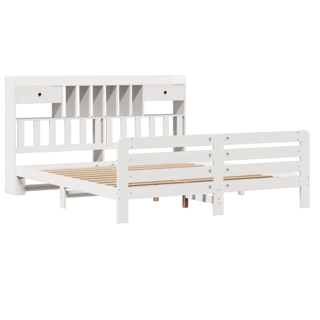 vidaXL Bed met boekenkast zonder matras grenenhout wit 200x200 cm afbeelding