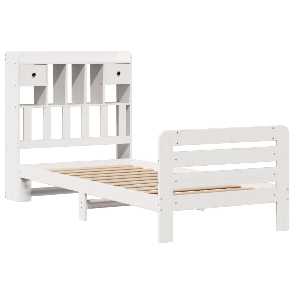 vidaXL Bed met boekenkast zonder matras grenenhout wit 75x190 cm afbeelding