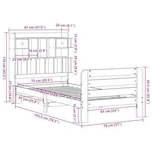 Postel s knihovnou bez matrace hnědá 75x190 cm masivní borovice - obrázek 11