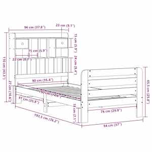 Postel s knihovnou bez matrace 90 x 190 cm masivní borovice - obrázek 11