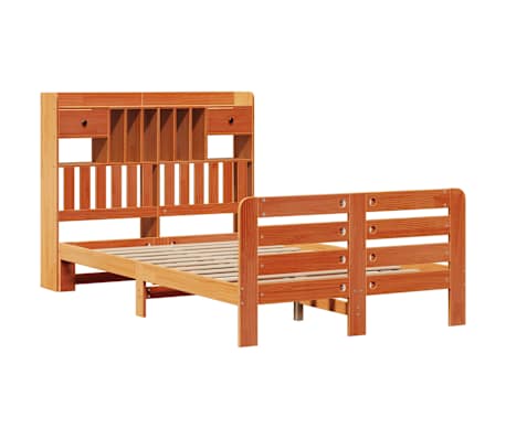 vidaXL Massivholzbett mit Regal ohne Matratze Wachsbraun 120x190 cm
