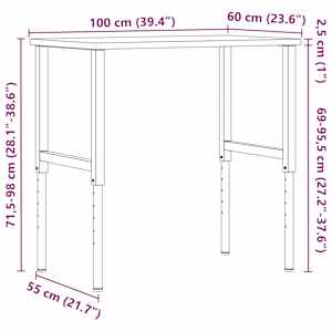 Pracovní stůl 100 x 60 x (71,5–98) cm masivní dub obdélníkový - obrázek 12