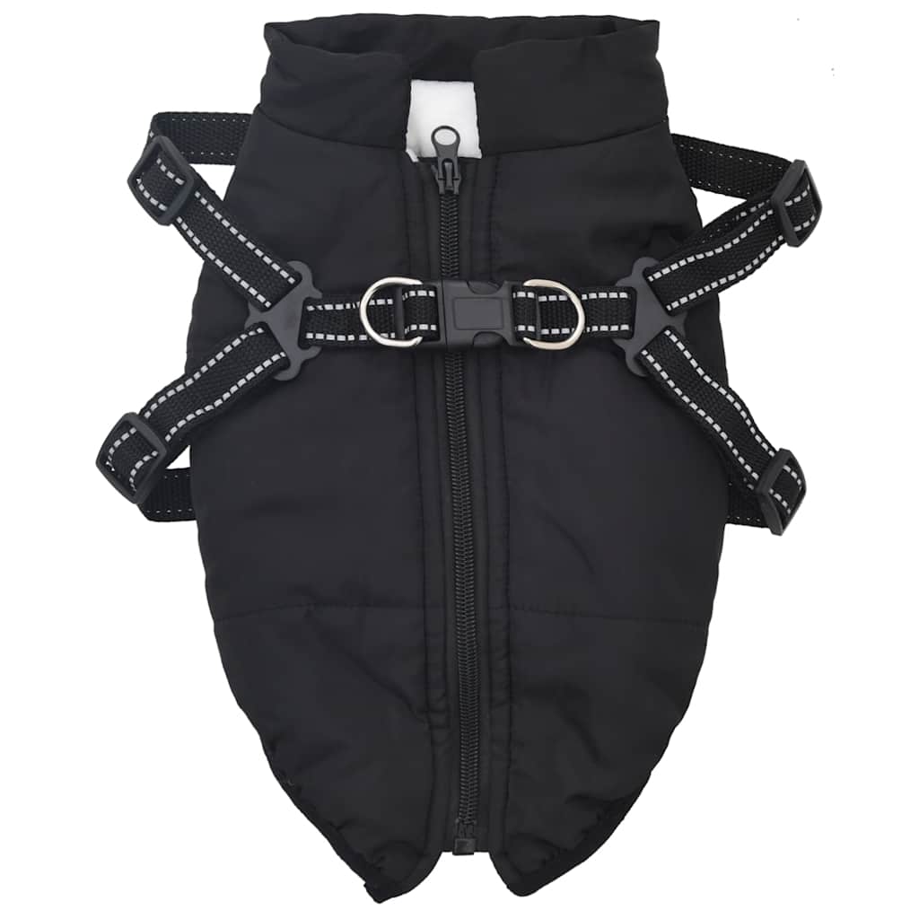 vidaXL Haină câini cu ham impermeabilă reflectorizantă, negru, L32
