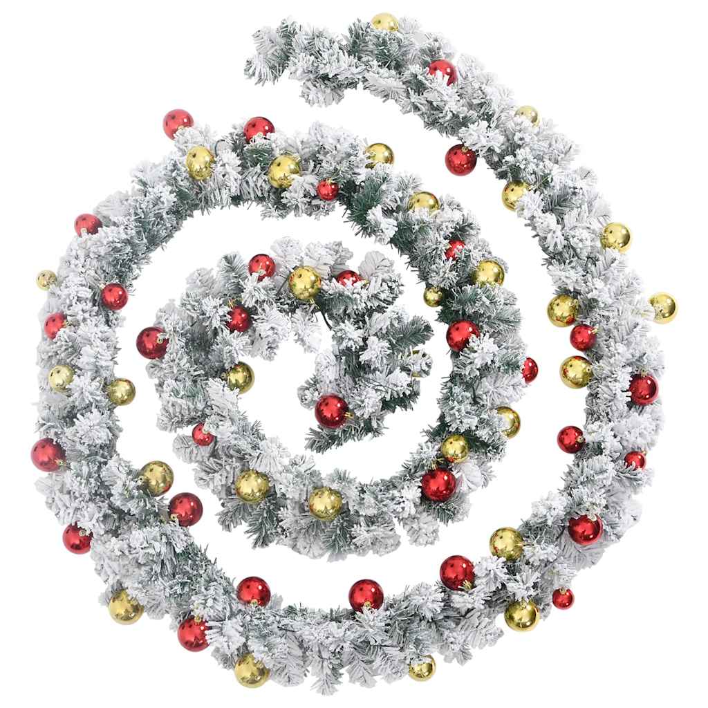 vidaXL Kerstslinger met kerstballen en LED-verlichting 20 m PVC groen afbeelding