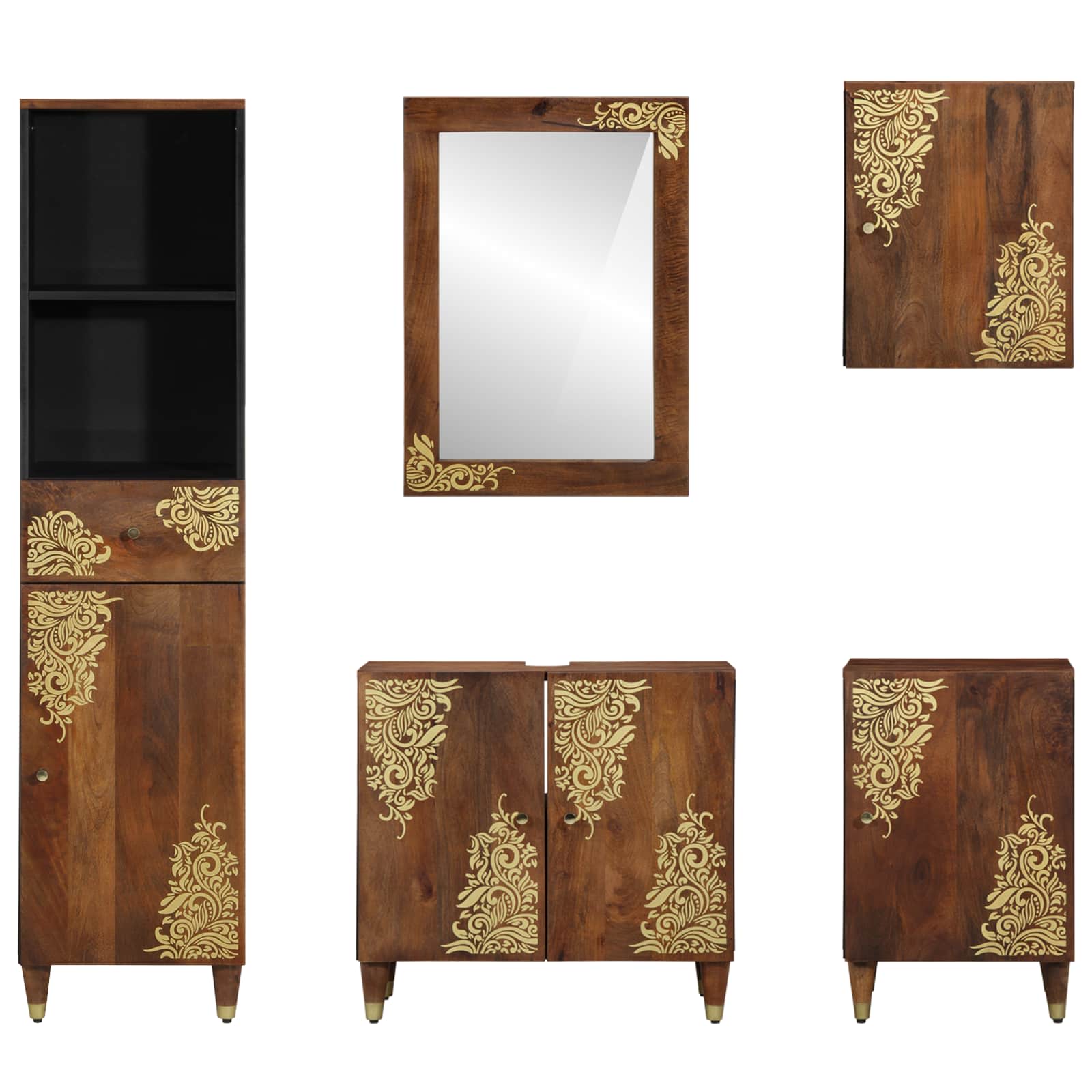 Badkamerkastenset met lade 5 pcs Honingbruin Massief Mango Hout image 8