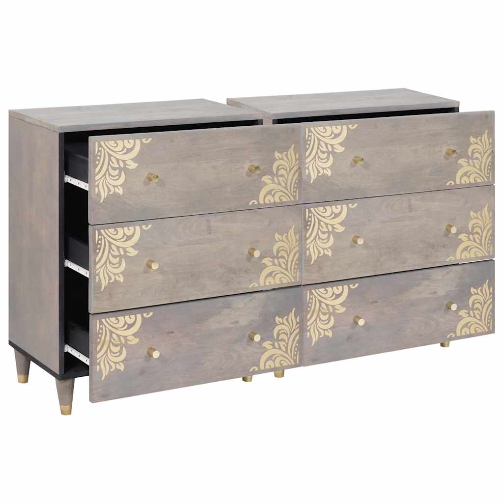 vidaXL Dressoir 2 pcs Grijs 60 x 33.5 x 75 cm Massief mangohout