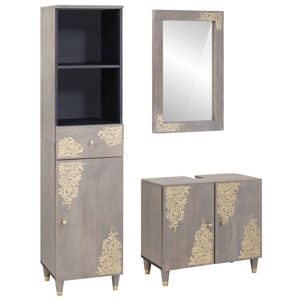 vidaXL Set de mobilier pentru baie cu sertar 3 pcs Gri 62 x 33 x 58 cm
