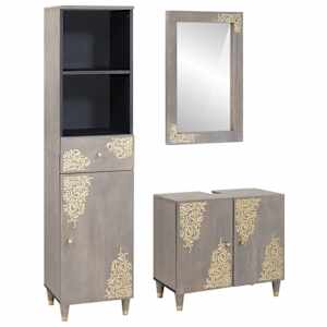 Komplet omaric za kopalnico 3 pcs Siva Masiven les manga