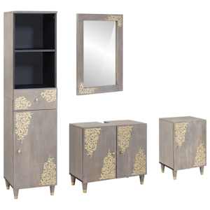 Komplet omaric za kopalnico 4 pcs Siva Masiven les manga