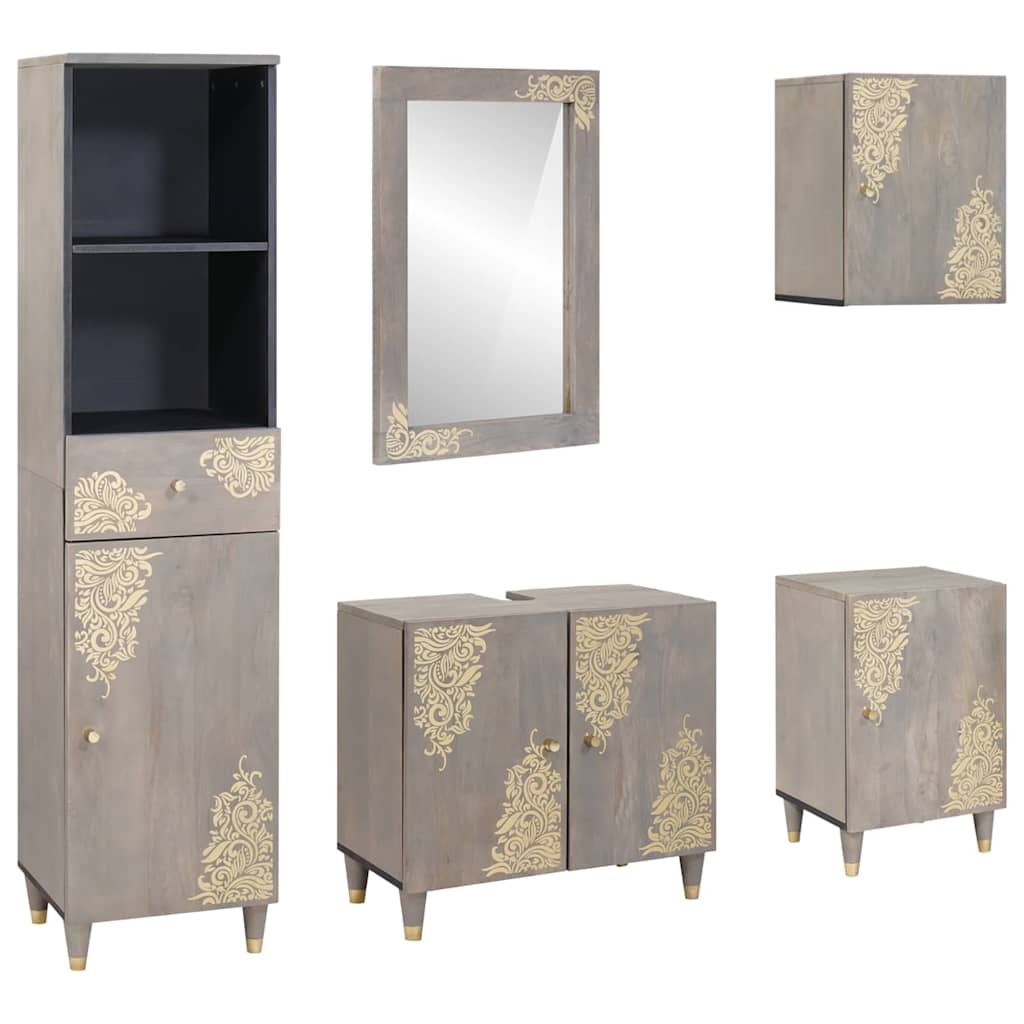 vidaXL Set de mobilier pentru baie cu sertar 5 pcs Gri 62 x 33 x 58 cm