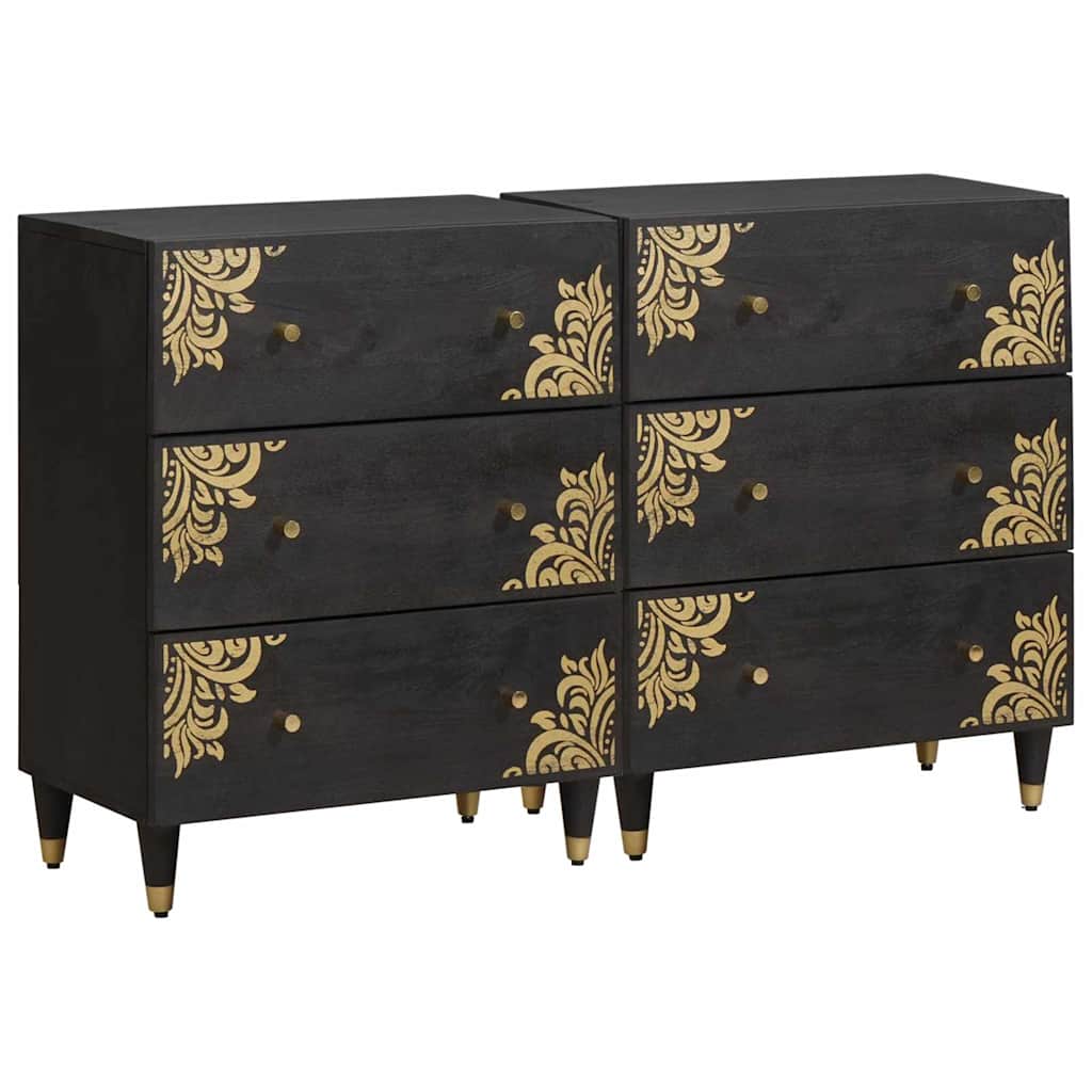 vidaXL Sideboard 2 pcs Schwarz 60 x 33 x 75 cm Massivholz Mango