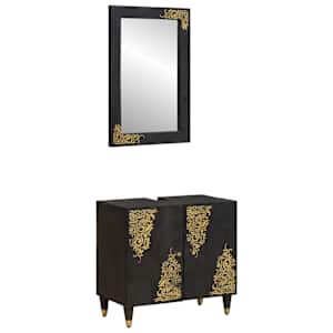 Komplet omaric za kopalnico 2 pcs Črna Masiven les manga