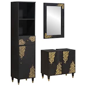 Komplet omaric za kopalnico 3 pcs Črna Masiven les manga