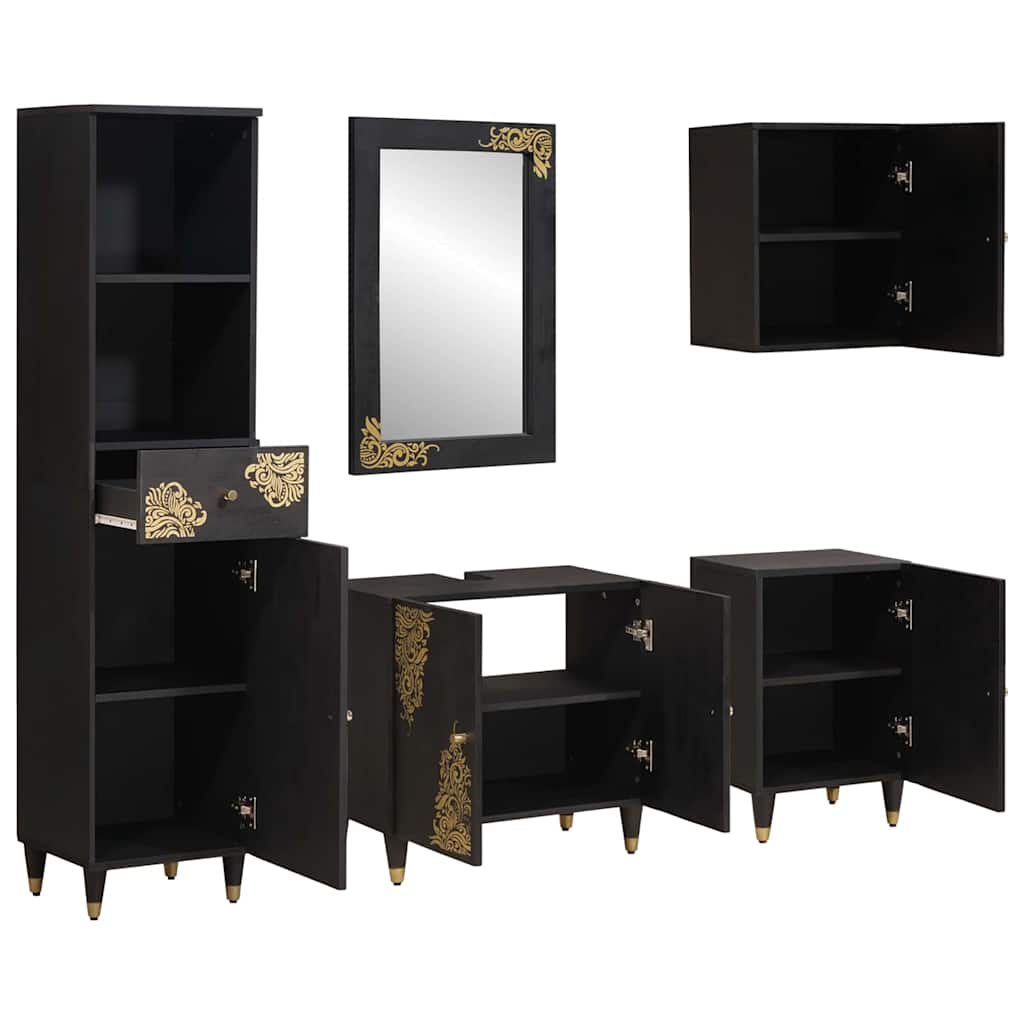 vidaXL Badkamerkastenset met lade 5 pcs Zwart Massief Mango Hout