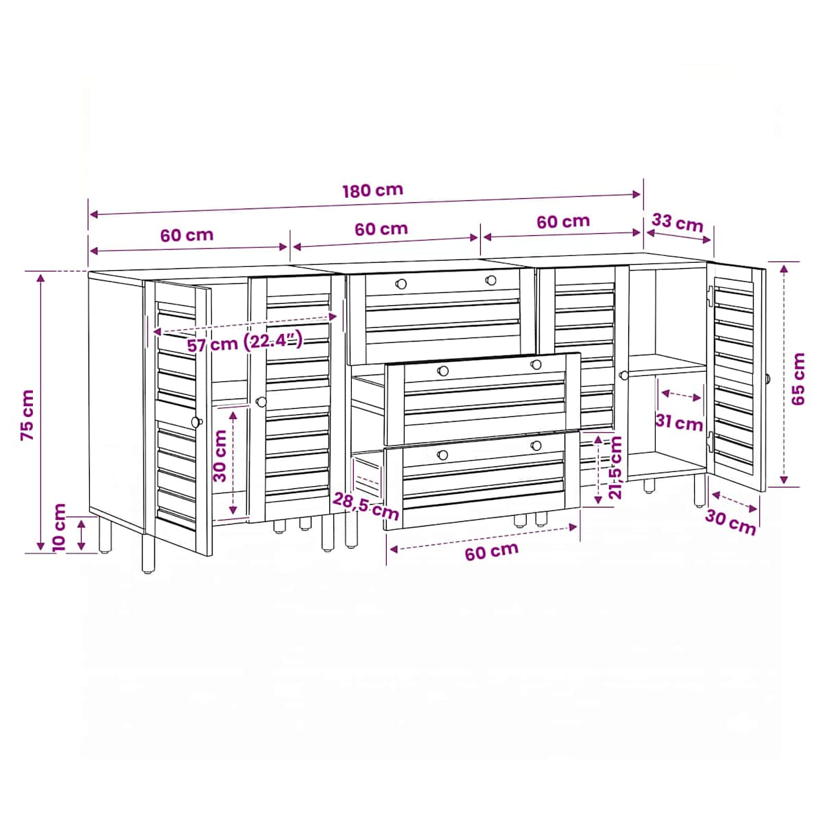 Opbevaringsskabe 3 stk. 180 x 33 x 75 cm Massivt mangotræ - Billede 10