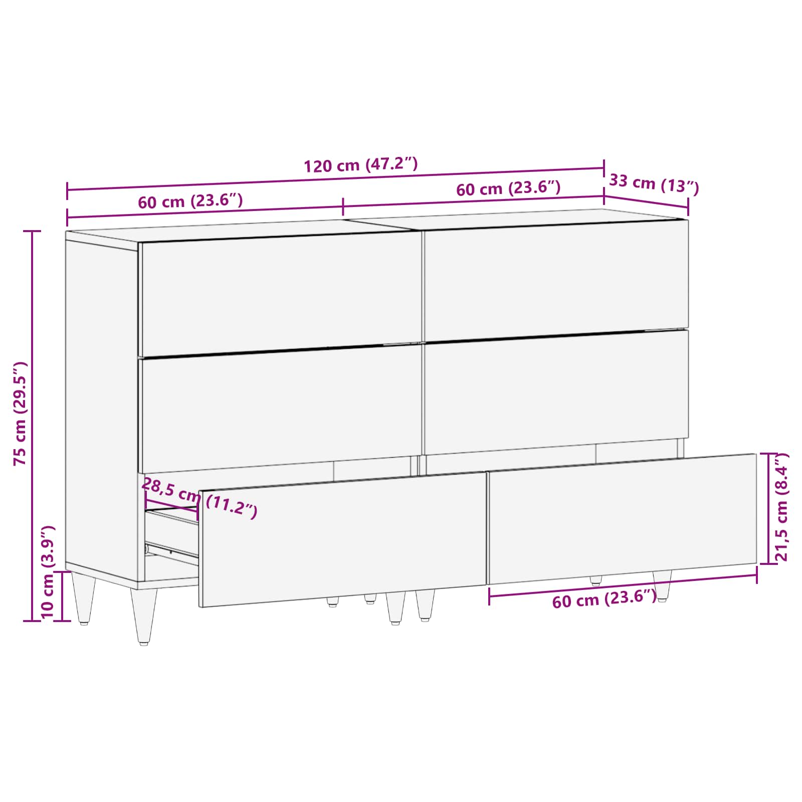 Dressoir set 2 pcs Bruin 60 x 33,5 x 75 cm Massief Mango Hout image 13