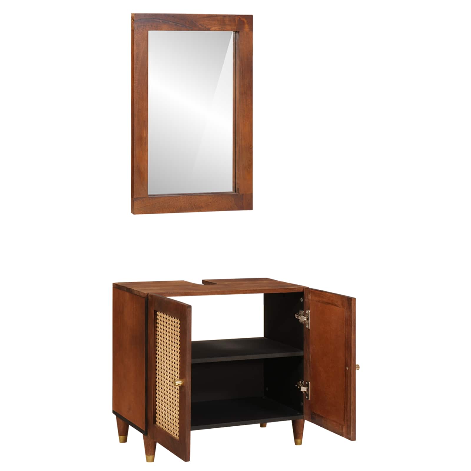 Badkamerkast met plank 2 pcs Zwart en Goud Massief Mango Hout image 2