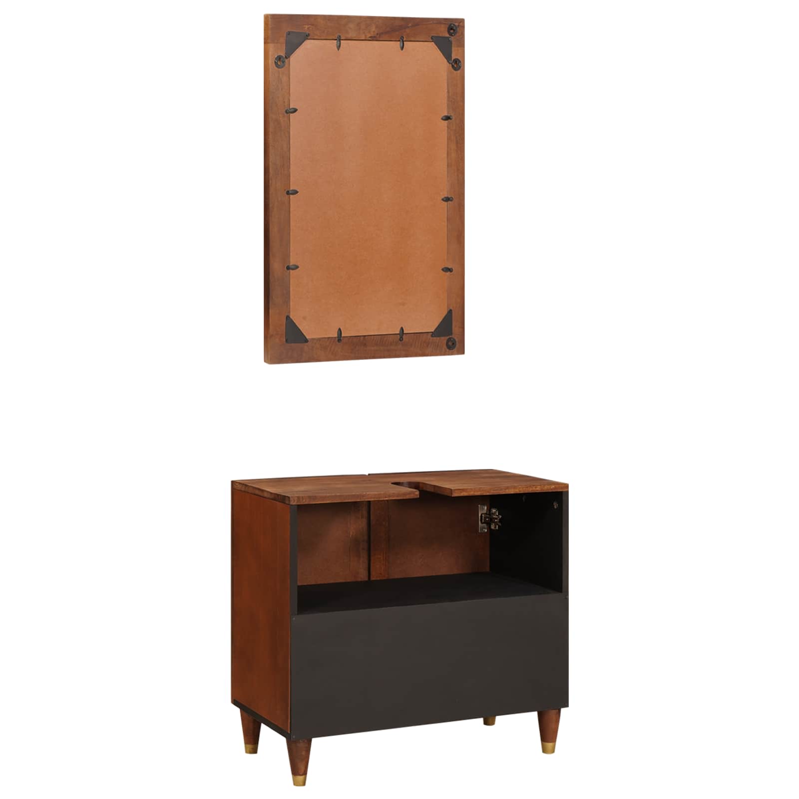 Badkamerkast met plank 2 pcs Zwart en Goud Massief Mango Hout image 6