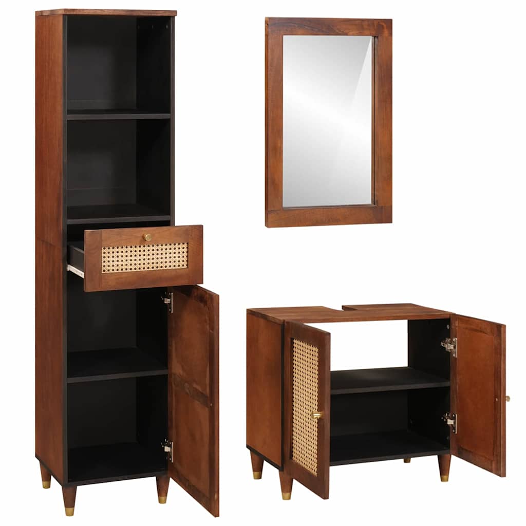 vidaXL Badkamermeubels met lade 3 pcs 38 x 33 x 160 cm Massief Mango Hout