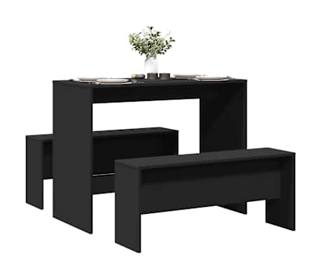 vidaXL 3 Piece Dining Table and Bench set Black Engineered Wood