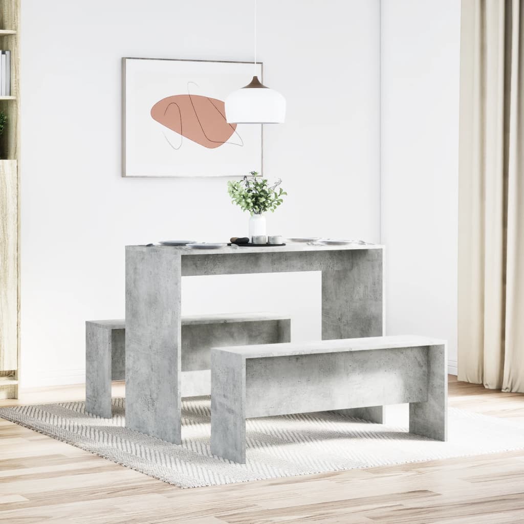 vidaXL 3-osainen Ruoka ja penkkisarja betoninharmaa tekninen puu