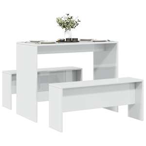 3dílná sada jídelního stolu a lavic bílá vysoký lesk kompozit - obrázek 3