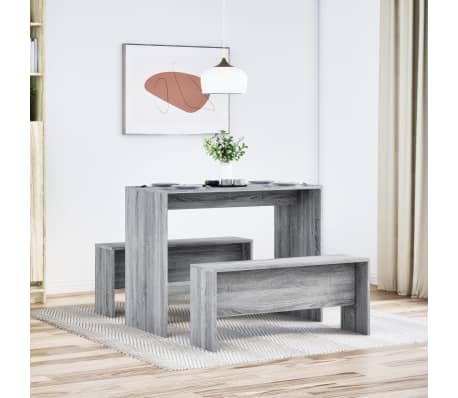 vidaXL 3-delige Eettafel en bankenset bewerkt hout grijs sonoma eiken