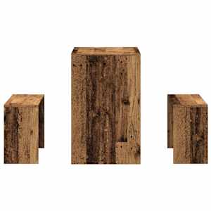 3dílná sada jídelního stolu a lavic old wood kompozitní dřevo - obrázek 5