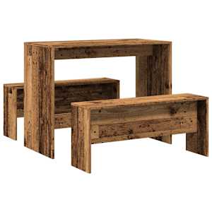 3dílná sada jídelního stolu a lavic old wood kompozitní dřevo - obrázek 6