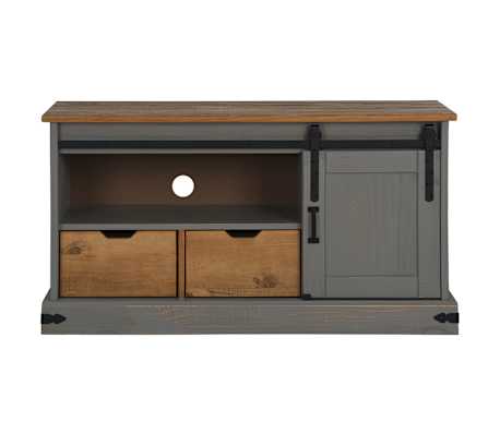 vidaXL TV-Schrank HALDEN mit Schiebet&uuml;r Grau 110x40x60 cm Massivholz
