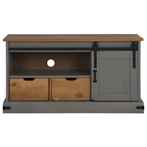 vidaXL TV-Schrank HALDEN mit Schiebet&uuml;r Grau 110x40x60 cm Massivholz
