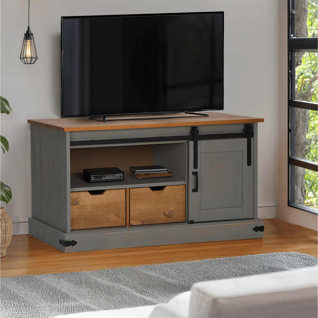 vidaXL TV-Schrank HALDEN mit Schiebetür Grau 110x40x60 cm Massivholz