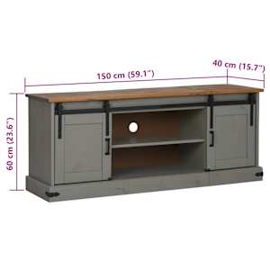 TV skříňka HALDEN 2 posuvné dveře šedá 150x40x60 cm masiv - obrázek 9