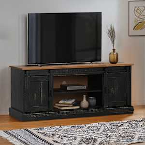 TV skříňka HALDEN 2 posuvné dveře černá 150x40x60 cm masiv - obrázek 1