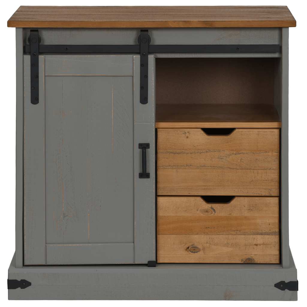 vidaXL Dressoir HALDEN met schuifdeur 80x40x80 cm massief hout grijs afbeelding