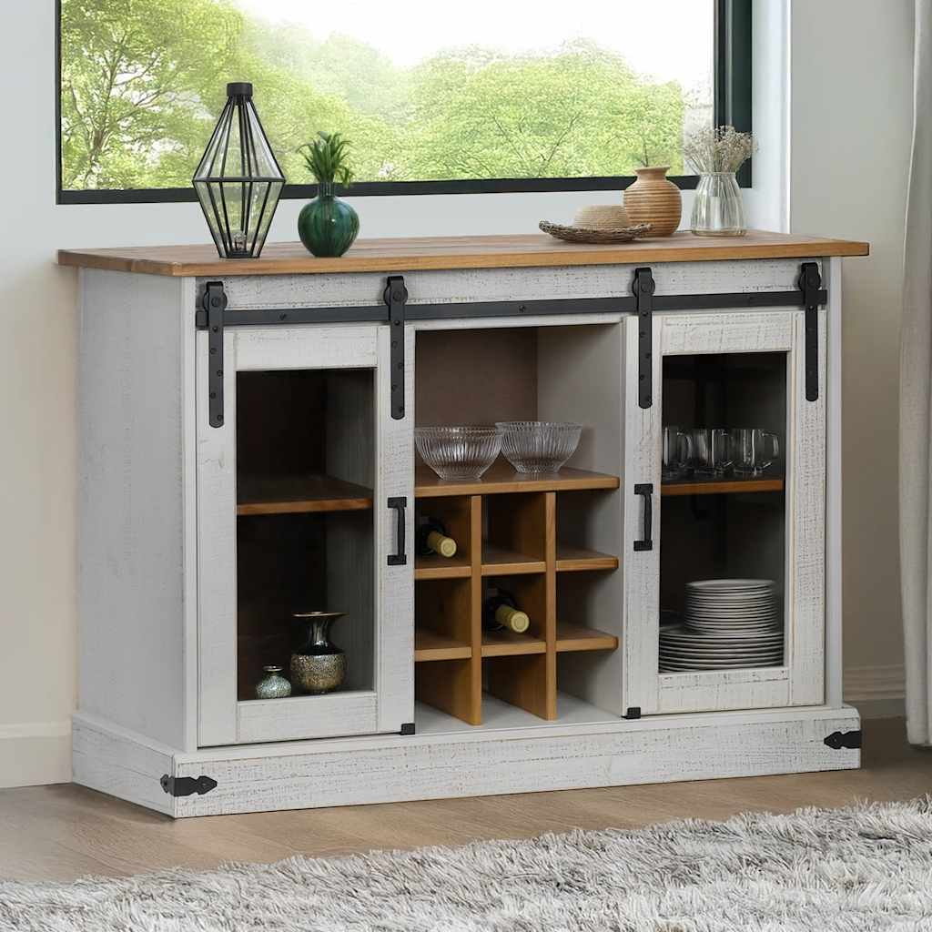 vidaXL Sideboard HALDEN 2 Schiebetüren Weiß 112x40x80 cm Massivholz