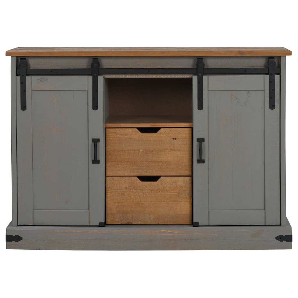 vidaXL Dressoir HALDEN 2 schuifdeuren 112x40x80 cm massief hout grijs afbeelding