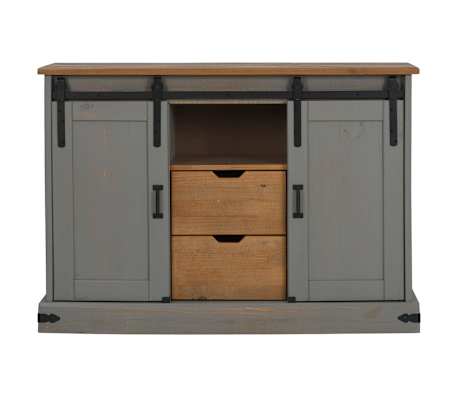 vidaXL skenkur HALDEN 2 rennihur&eth;ir Gr&aacute;ar 112x40x80 cm gegnheilum vi&eth;i