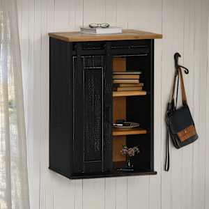 viseča omara HALDEN z drsnimi vrati Črna 49x22,5x70 cm Bor