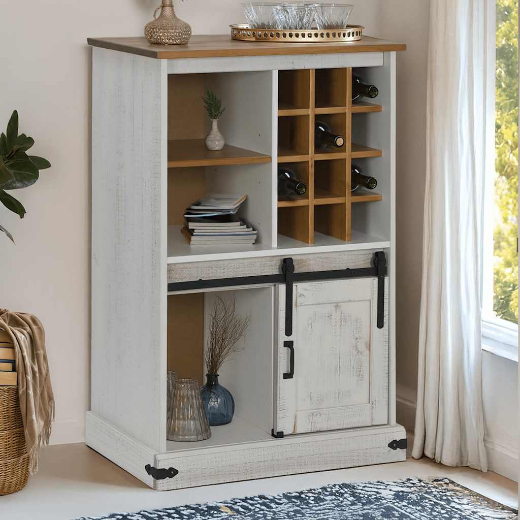 vidaXL Weinschrank HALDEN mit Weinregalen und Schiebetür Weiß Kiefer