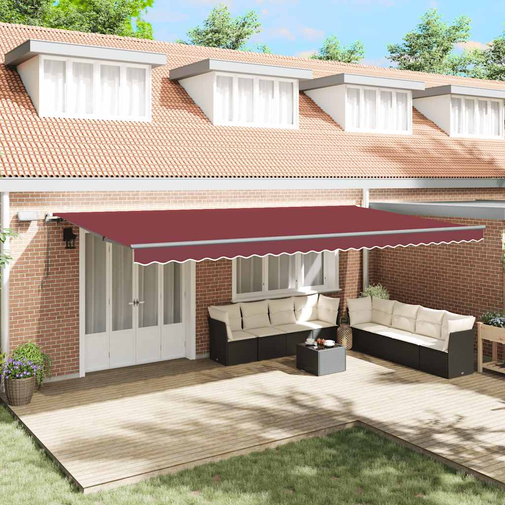 vidaXL Copertina retractabilă manual cu LED-uri, vișiniu, 600x300 cm